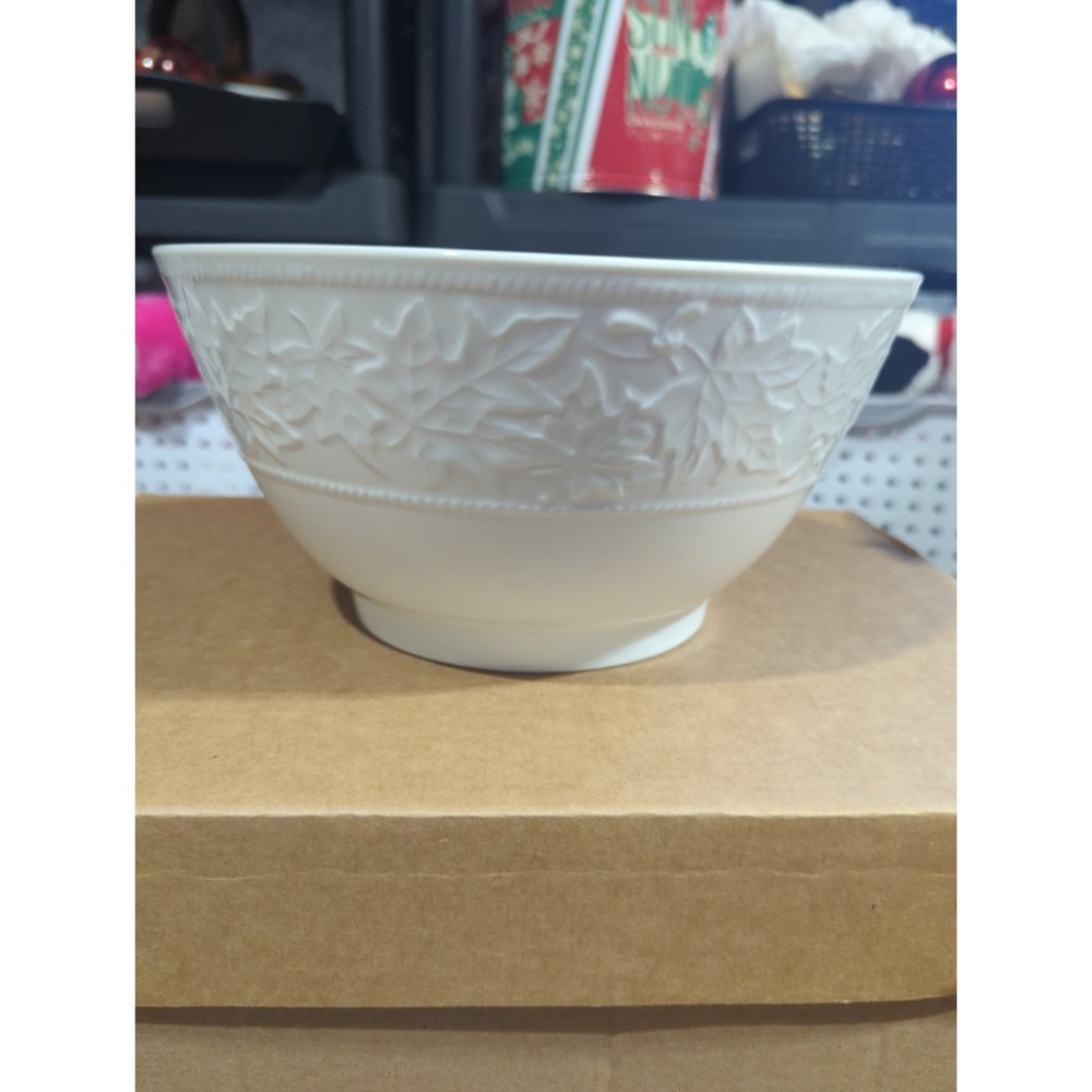 Martha Stewart White Oak Leaf Acorn Embossed Large Serving Bowl